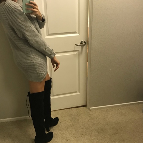 Grey Lace Up Oversized Knit Sweater - Picture 3 of 8